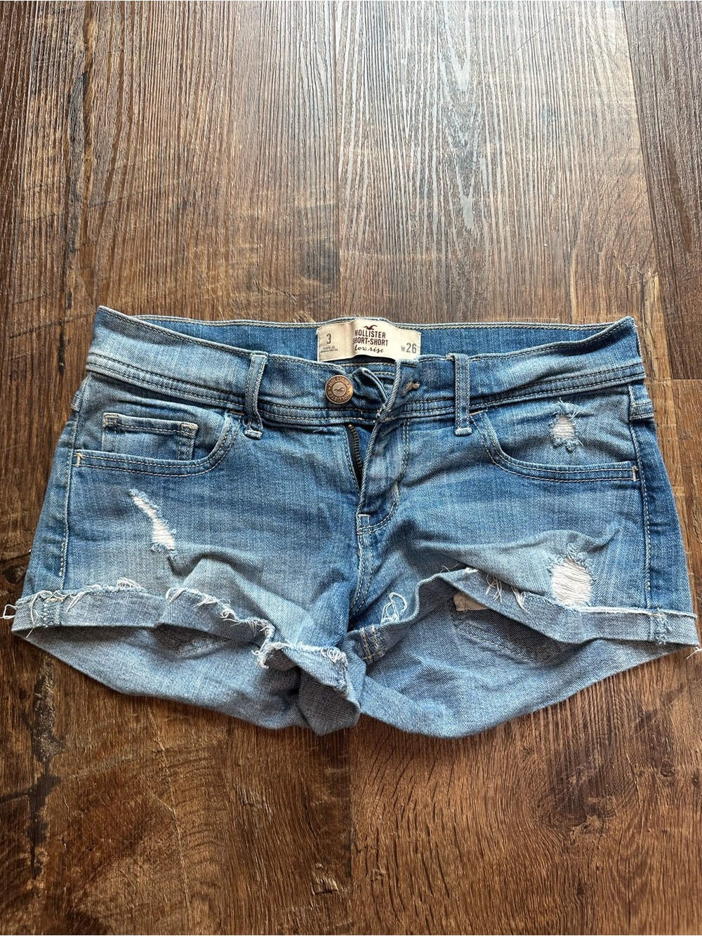 Hollister Low-Rise Distressed Denim Shorts - Blue